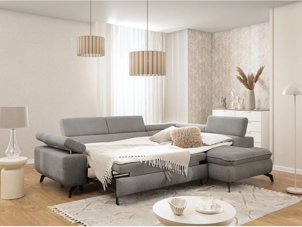 Светлосив шенилов ъглов диван (десен ъгъл L форма) Marbeya – Ropez