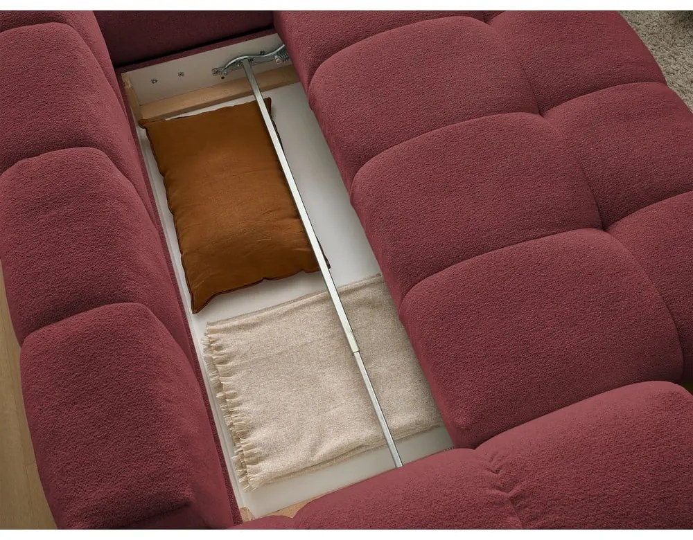 Бордо шенилов сгъваем/с място за съхранение ъглов диван (десен ъгъл/L форма) Everest – Bobochic Paris
