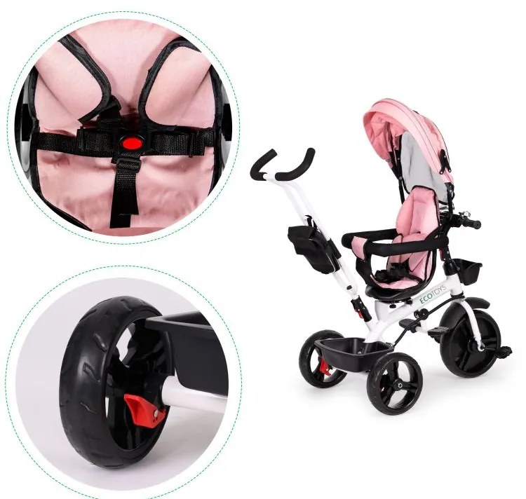 Розова въртяща се триколка с покрив ECOTOYS