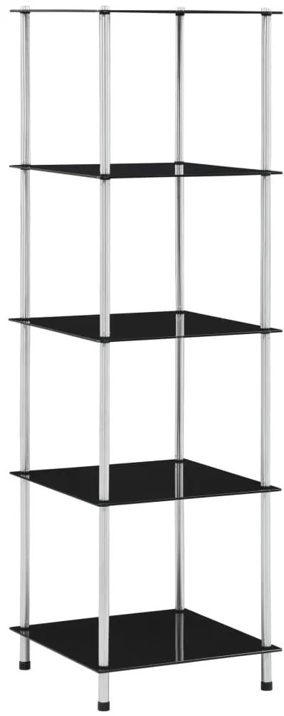249511 vidaXL Етажерка с 5 рафта, черна, 40x40x130 см, закалено стъкло