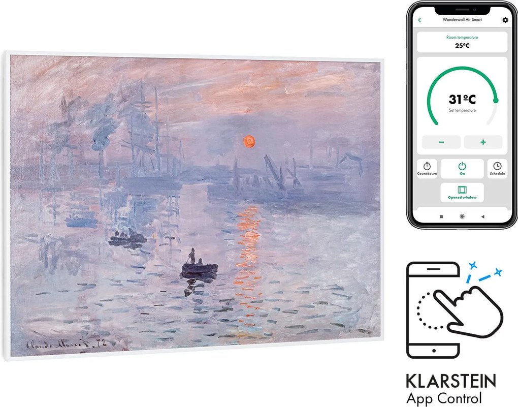 Klarstein Wonderwall Air Art Smart, инфрачервен нагревател, 80 x 60 cm, 500 W, апликация, изгяващо слънце