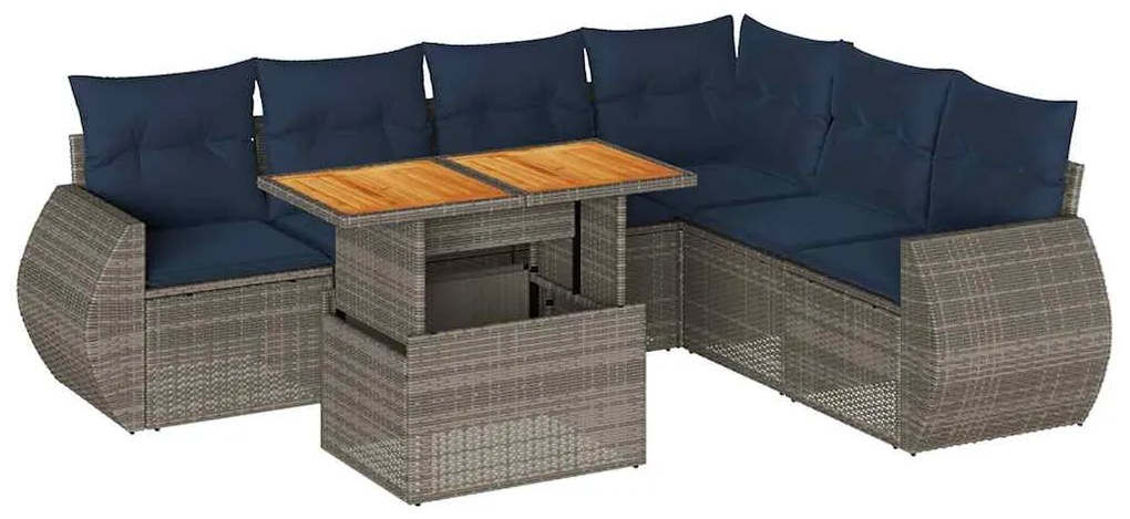 3327274 vidaXL Градински диван с възглавници, 7 части, полиратан, сив