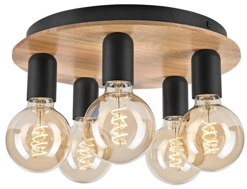 Плафон DUSTY 5xE27/15W/230V Ø 34 см дъб/черен