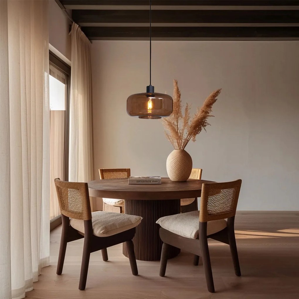 Ретро висящ полилей черен с бронзово стъкло - Bizle