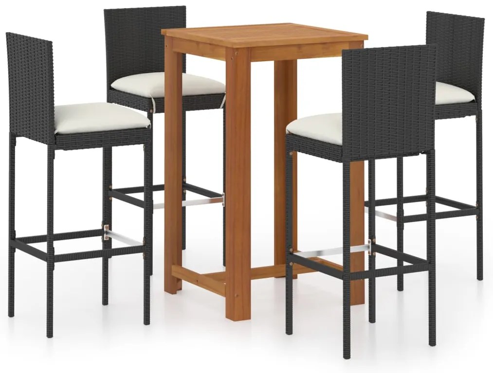 3067976 vidaXL Градински бар комплект с възглавници, 5 части, черен