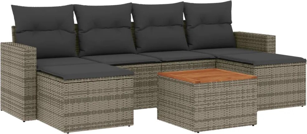 3256578 vidaXL Градински диван с възглавници, 7 части, полиратан, сив