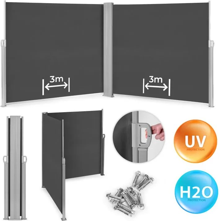 Двойна странична тента, екран 300 x 300 x 180 cm за тераса и балкон - сива