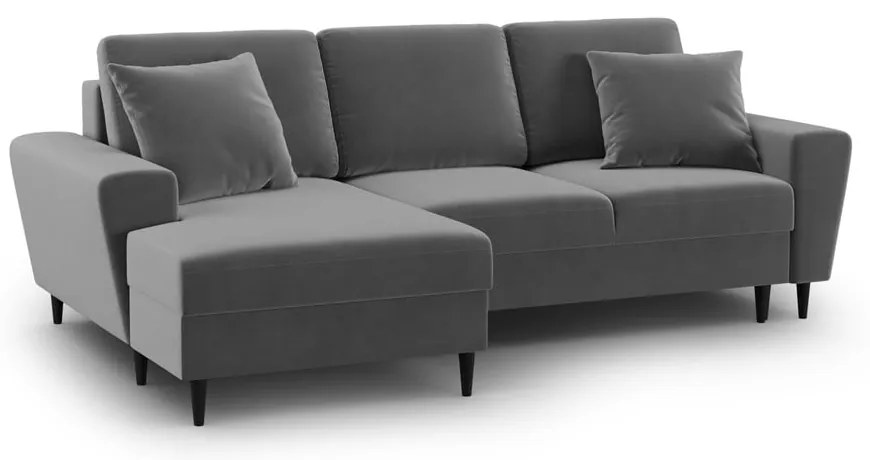 Светлосив кадифен разтегателен ъглов диван с място за съхранение (ляв ъгъл) Kyoto – Cosmopolitan Design