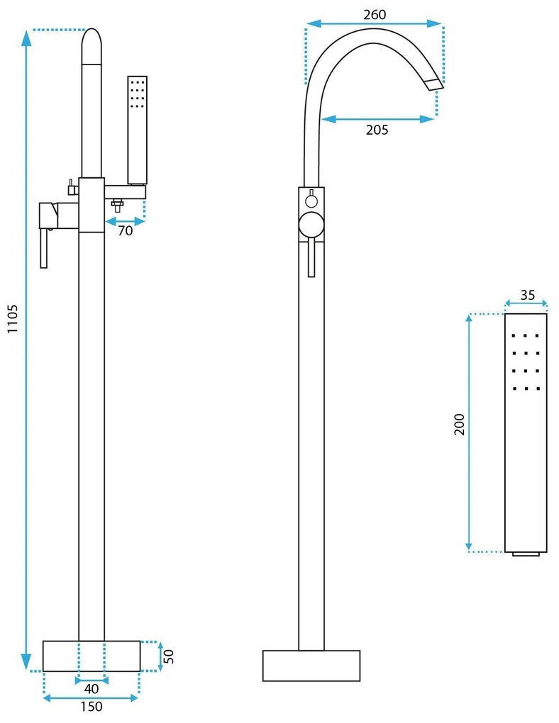 Cмесител-свободно стоящ  Rea Lungo brush gold