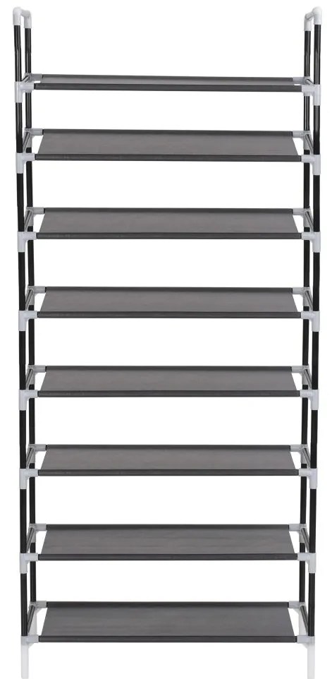 Стелаж за обувки с 8 рафта, метал и нетъкан текстил, черен