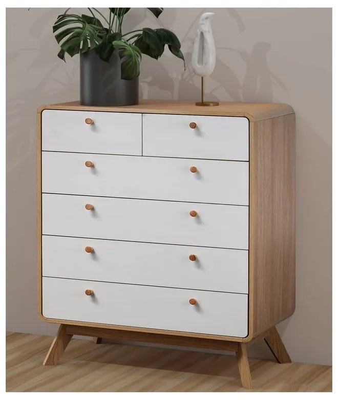 Бяло-естествен висок скрин от декор от дъб 81x104 cm Caitlin – Støraa