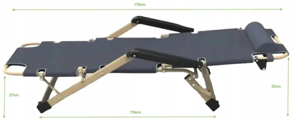 Градински шезлонг с черна рамка и възглавница Син