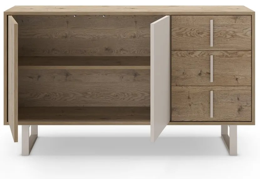 Сиво-естествен нисък скрин от декор от дъб 140x80 cm Millay – Marckeric