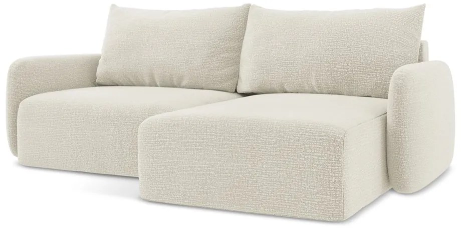 Кремав разтегателен ъглов диван с място за съхранение (десен ъгъл) Kalena – Makamii