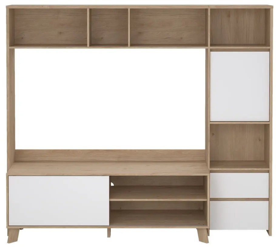 TV комплект от дъбов декор в бял и естествен цвят 209x183x48 cm Next – Tvilum