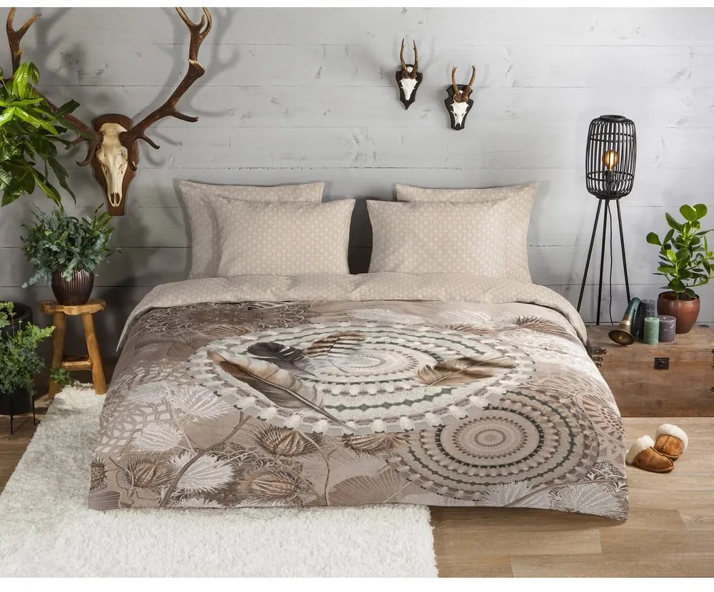 Кафяво единично фланелено спално бельо 140x200 cm Ringhda – HIP