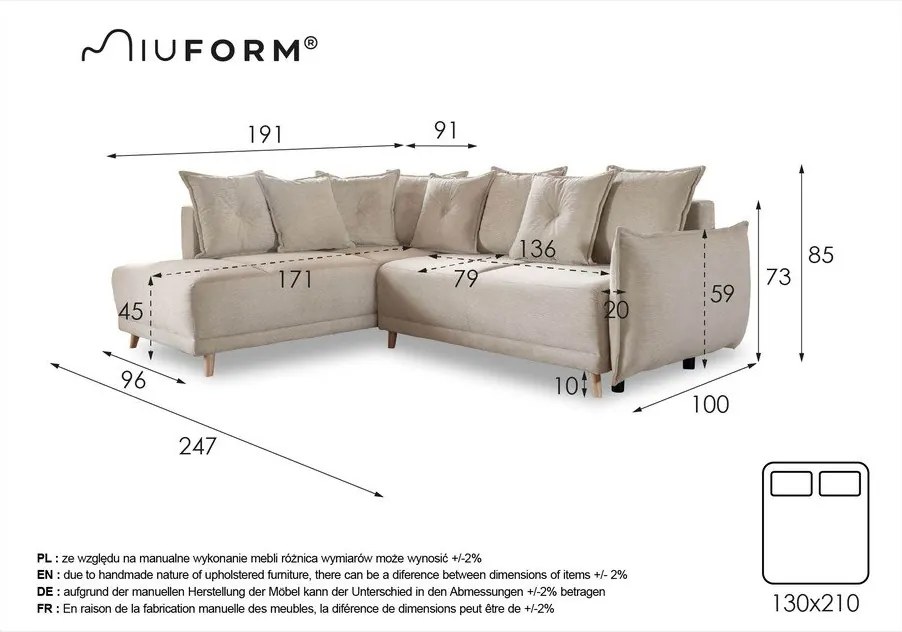 Разтегателен диван от велур в тухлен цвят (ляв ъгъл) Lazy Lukka - Miuform