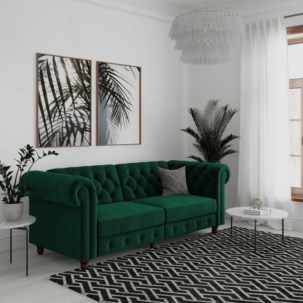 Тъмнозелен кадифен разтегателен диван 236 cm Felix – Støraa