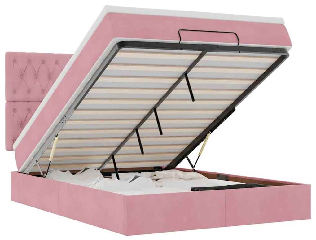 3314395 vidaXL Османска легло с матраци и LED, розово, 140x190 см, кадифе