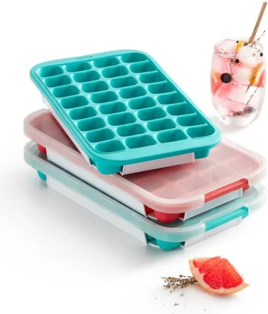 Форма за лед с капак Lekue 1010243, 34.2х18.7х4.4 см, 32 кубчета, Стеарин, -40°C / +60°C, Червен