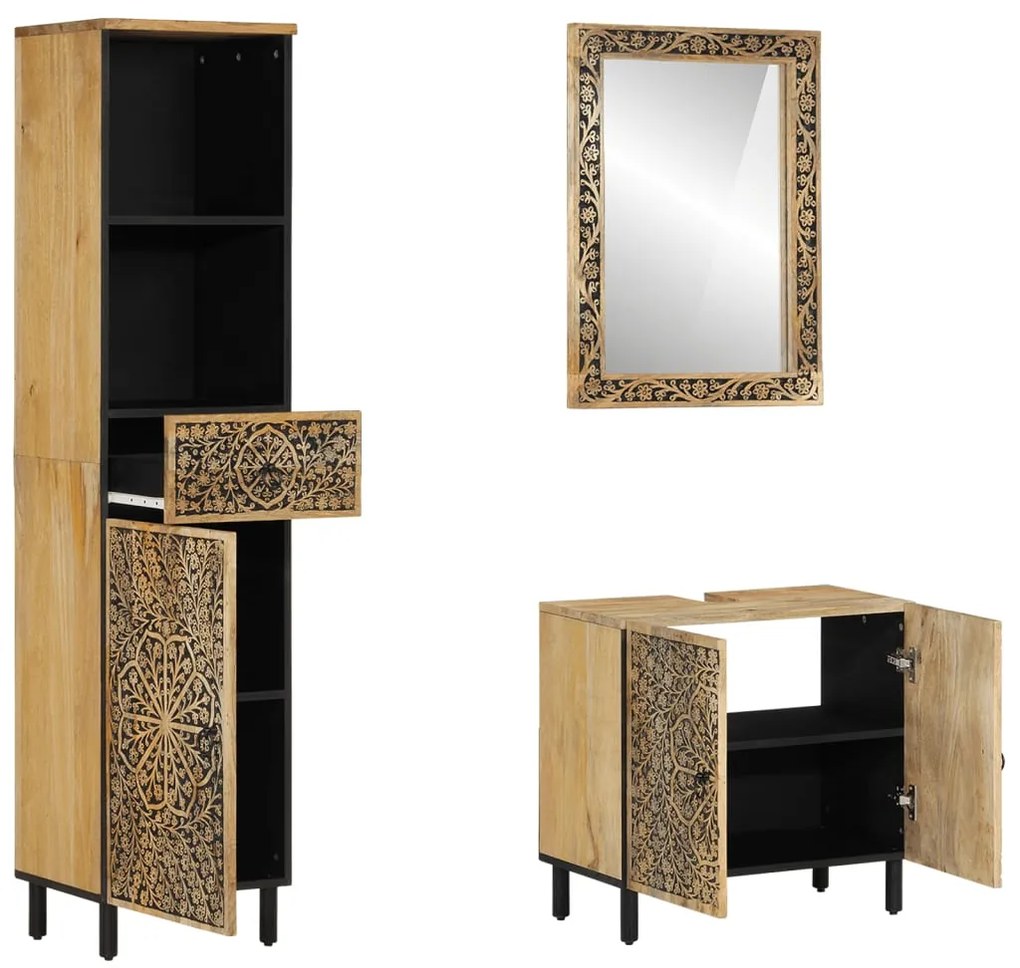 3206314 vidaXL Комплект мебели за баня, 3 части, масивна мангова дървесина