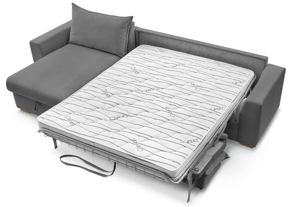 Сив разтегателен ъглов диван от рипсено кадифе (променлив) Augustin – Bobochic Paris