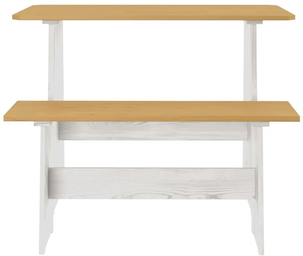 327253 vidaXL Трапезна маса с пейка REINE, меденокафяво и бяло, бор масив