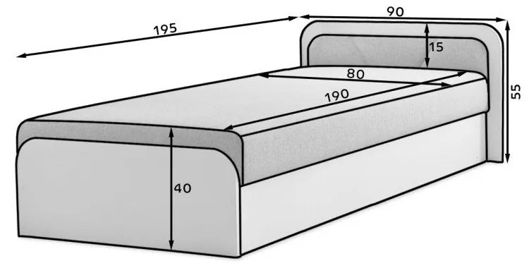 Единично легло 80x190 cm тапицирано/ПДЧ с място за съхранение с включен матрак в цвят жълта охра/тъмносиво Parys – ELTAP