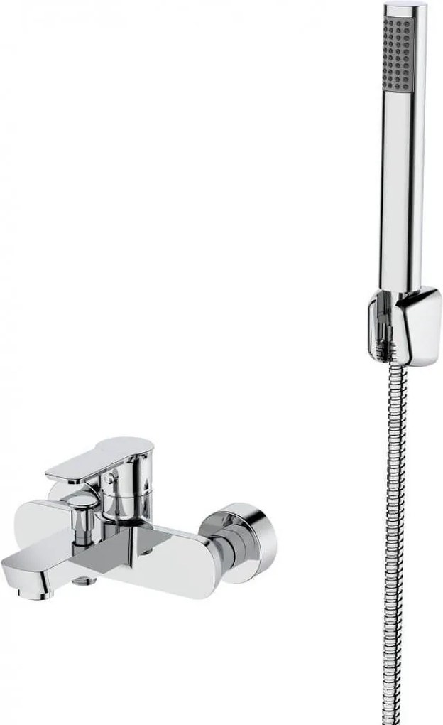 Стенен смесител за вана и душ Финес ICF 6101051C, месинг, хром, с душ, държач и шлаух, 20.4х19.6х10.7см