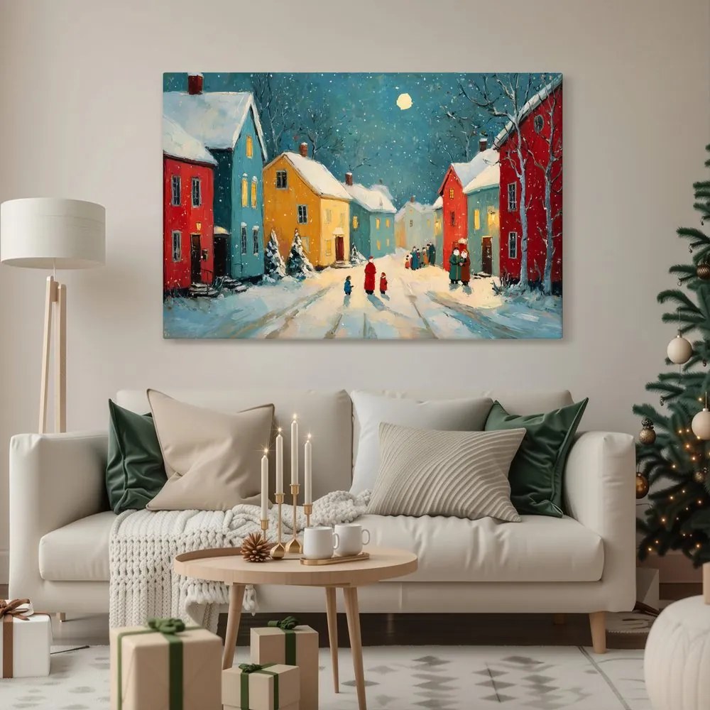 Картина на платно – Коледна улица през нощта