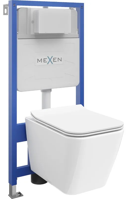 Mexen стенов подтиков WC стелаж Fenix Slim с мивка WC Cube и бавно падатна седалка, бял гланц - 61030924000