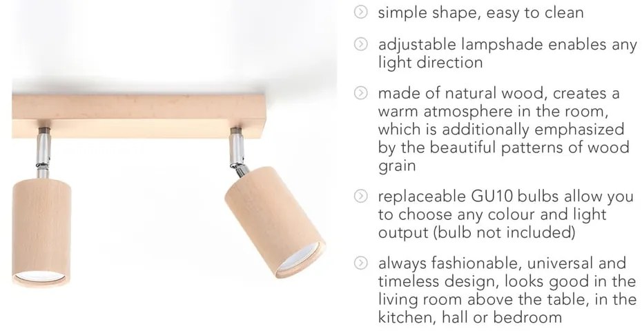 Дървено осветление за таван , дължина 45 cm Ludwik - Sollux