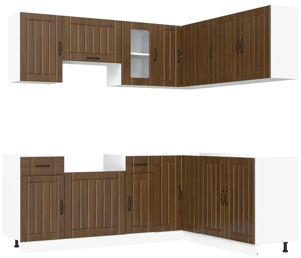 3314948 vidaXL Комплект кухненски шкафове, 11 части, "Kalmar", кафяв дъб, инженерна дървесина