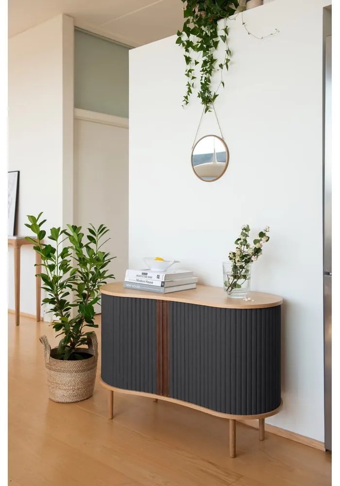 Кафяв нисък скрин в дъбов декор с плъзгащи се врати 100x67 cm Audacious - UMAGE