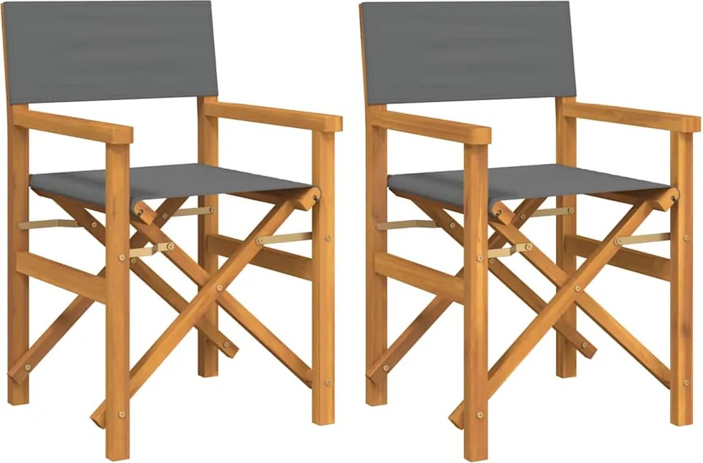 4008513 vidaXL Сгъваеми режисьорски столове, 2 бр, сиви, масивно тиково дърво