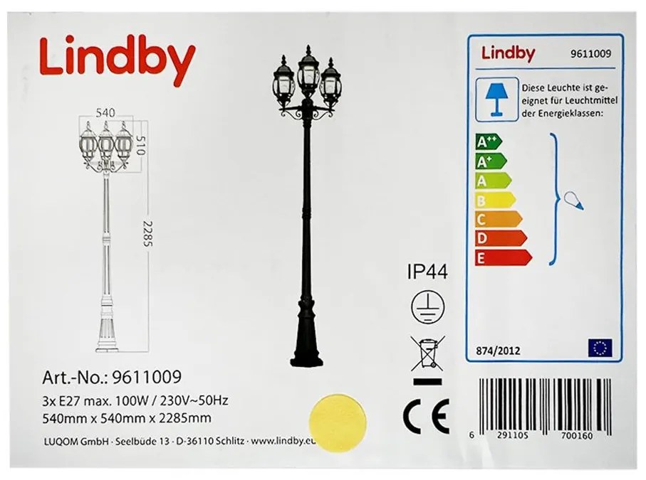 Lindby - Екстериорна лампа 3xE27/100W/230V IP44