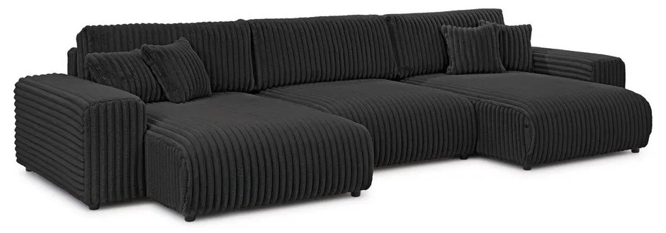 Тъмносив сгъваем/с място за съхранение ъглов диван от рипсено кадифе (U форма) Sarina – Ropez