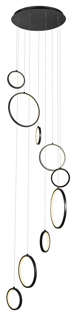Дизайнерска висяща лампа черна 9-лампи вкл. LED 3-степенно димиране - Vide Anella