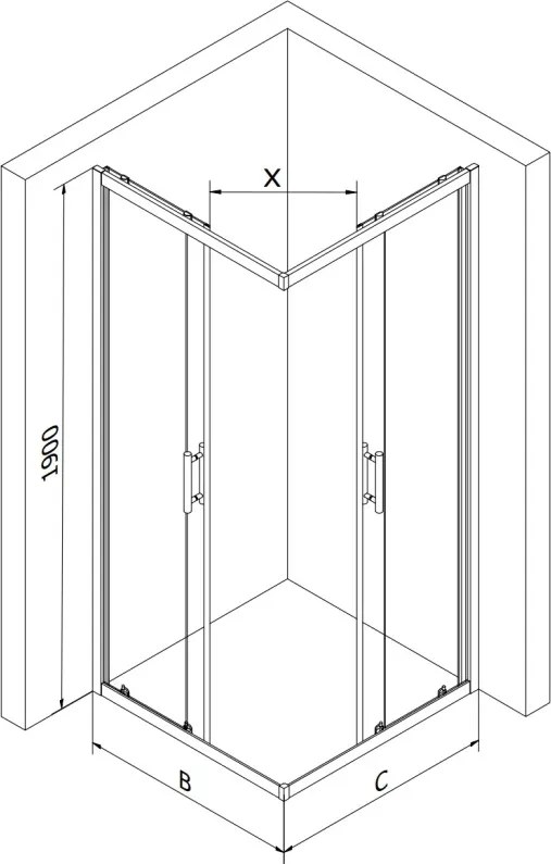 Mexen Rio квадратна душ кабина 90 x 90 см, прозрачна, хром - 860-090-090-01-00