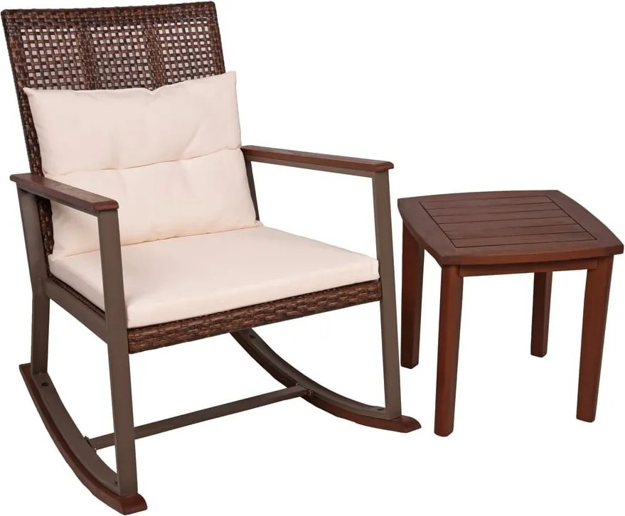 Тъмнокафяв люлеещ се стол с масичка от масивно дърво Sinaloa – Garden Pleasure