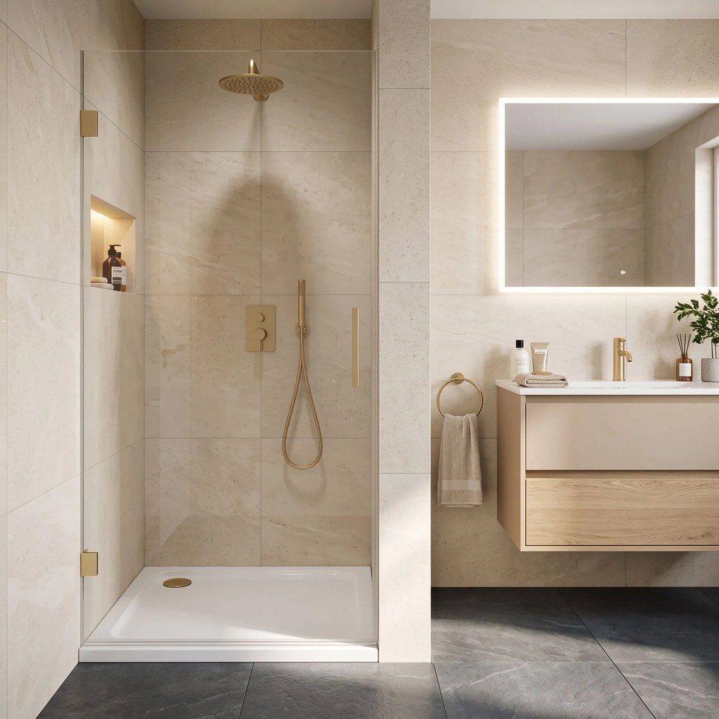 Корито за душ кабина-акрилно Rea Belmond White 90x90 Brush Gold