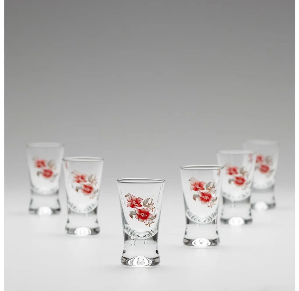 К-кт 6x чаша за шот прозрачен с мотив на букет № 2