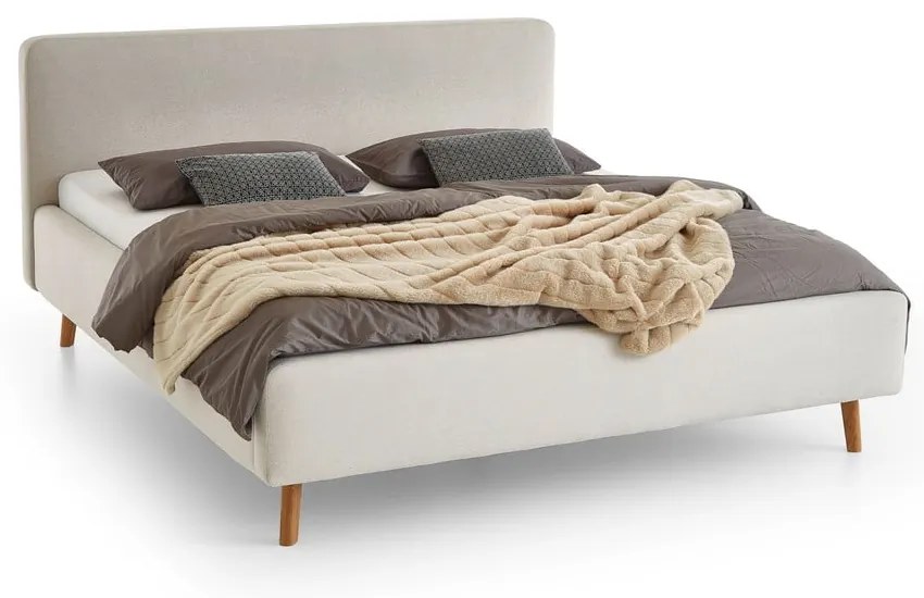 Кремаво двойно легло 160x200 cm тапицирано без ламелно дъно Mattis – Meise Möbel