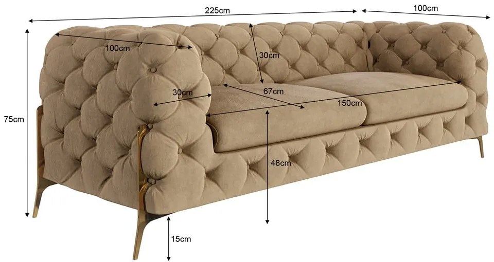 Светлокафяв кадифен диван 225 cm Chelsea Bis – Ropez