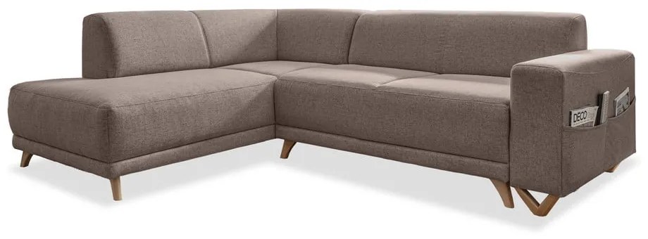 Кафяв разтегателен/с място за съхранение ъглов диван (ляв ъгъл/L форма) Classy Sophie – Miuform