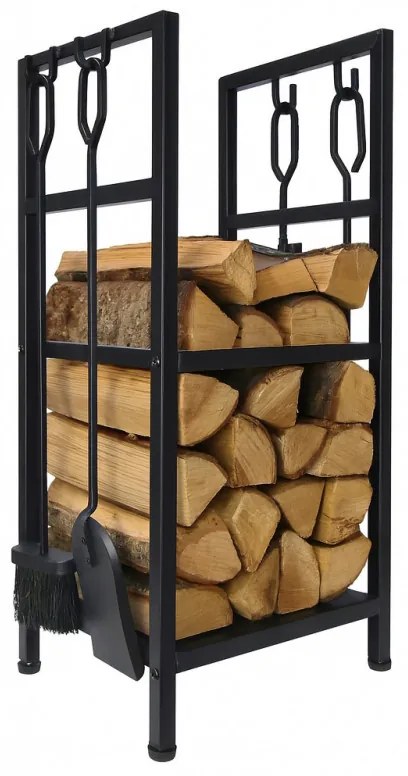 Стойка за дърва за огрев с инструменти Adler AD 6815, До 80 кг, Два рафта, Стоманена конструкция, Черен