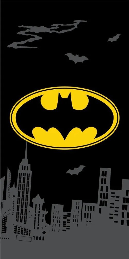 Черна памучна детска кърпа 70x140 cm Batman "The Emblem" – Jerry Fabrics