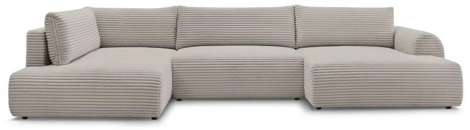 Светлосиво-бежов разтегателен ъглов диван от рипсено кадифе (десен ъгъл/"U" форма) Lucien – Bobochic Paris