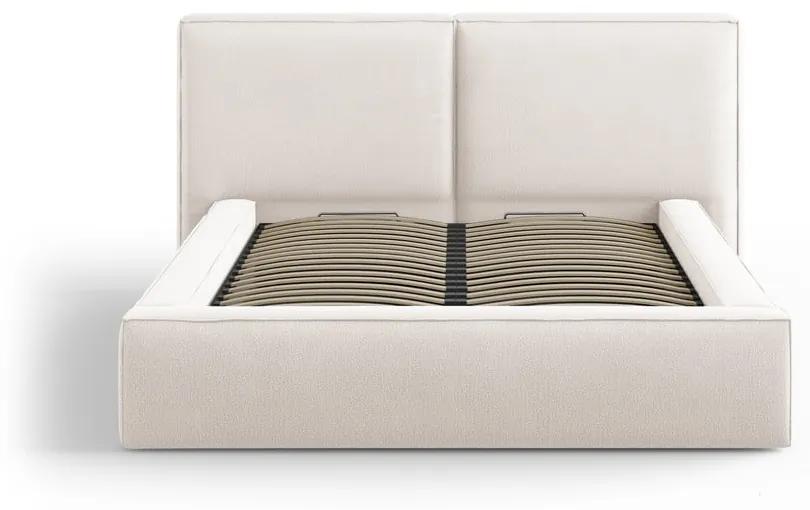 Бежово тапицирано двойно легло с място за съхранение и решетка 140x200 cm Arendal - Cosmopolitan Design