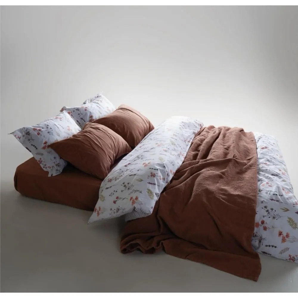 Бяло двойно удължено спално бельо от памук Renforcé 240x220 cm Floral Dance Autumn – Mila Home Luxury